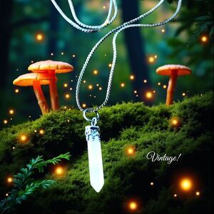 VINTAGE Smoky Quartz Point Pendant With Silver Accent And Chain VINTAGE INSPIRED